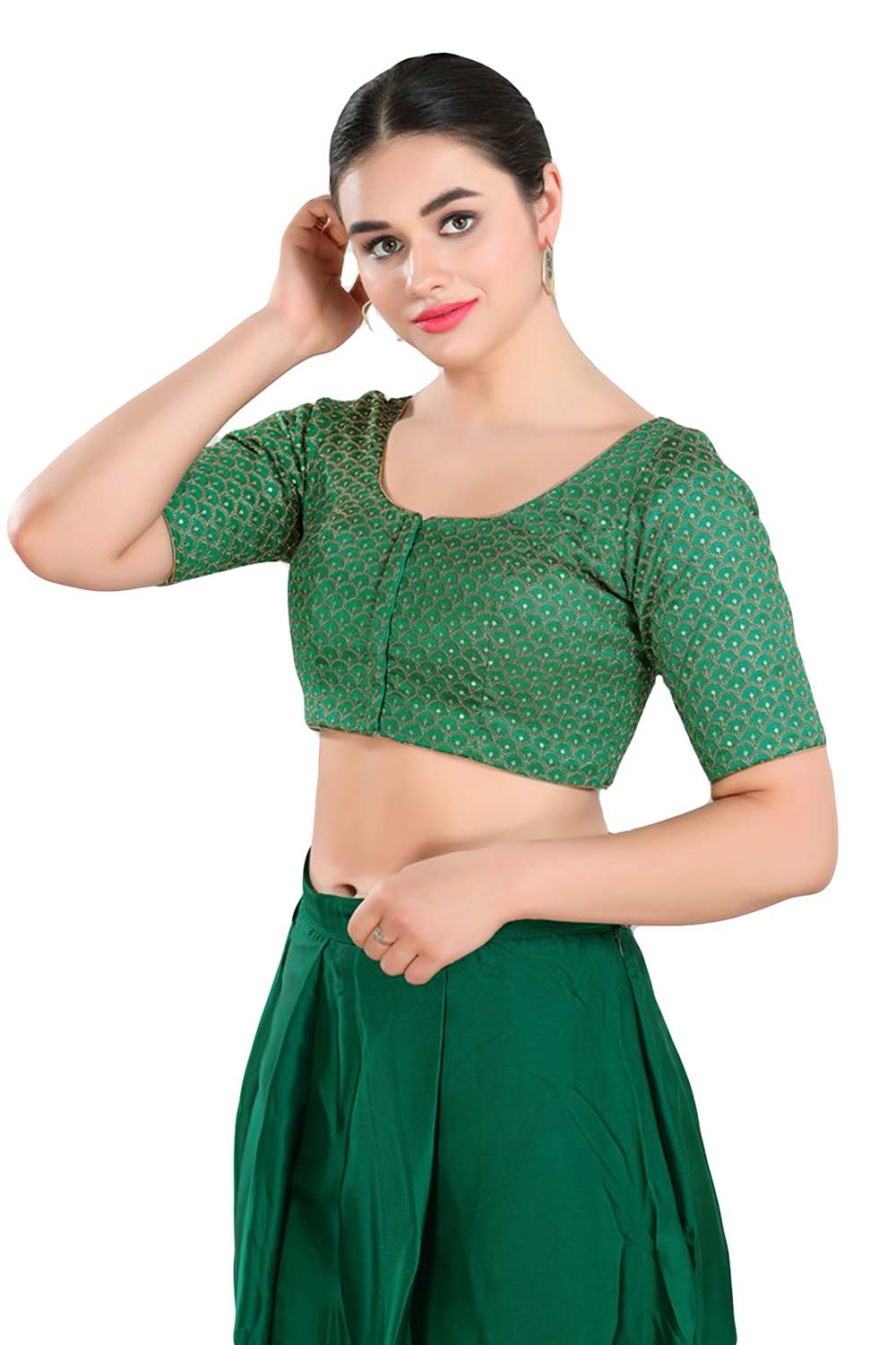 Buy Women's Green Art Silk Readymade Saree Blouse Online - Front