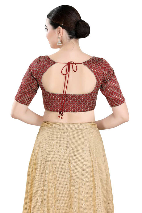 Buy Women's Maroon Art Silk Readymade Saree Blouse Online - Back
