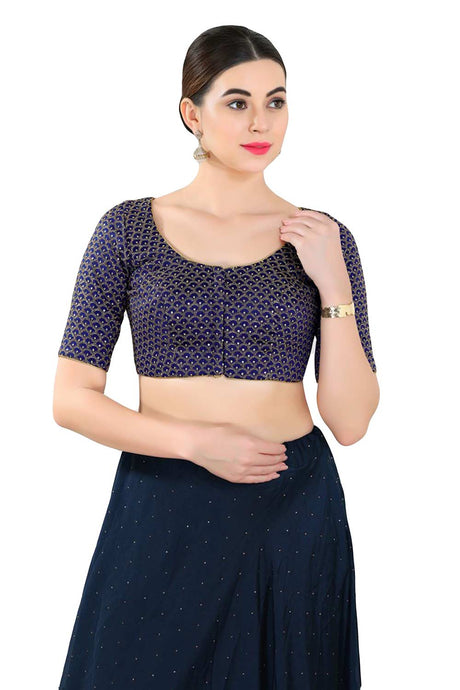 Buy Women's Navy Blue Art Silk Readymade Saree Blouse Online
