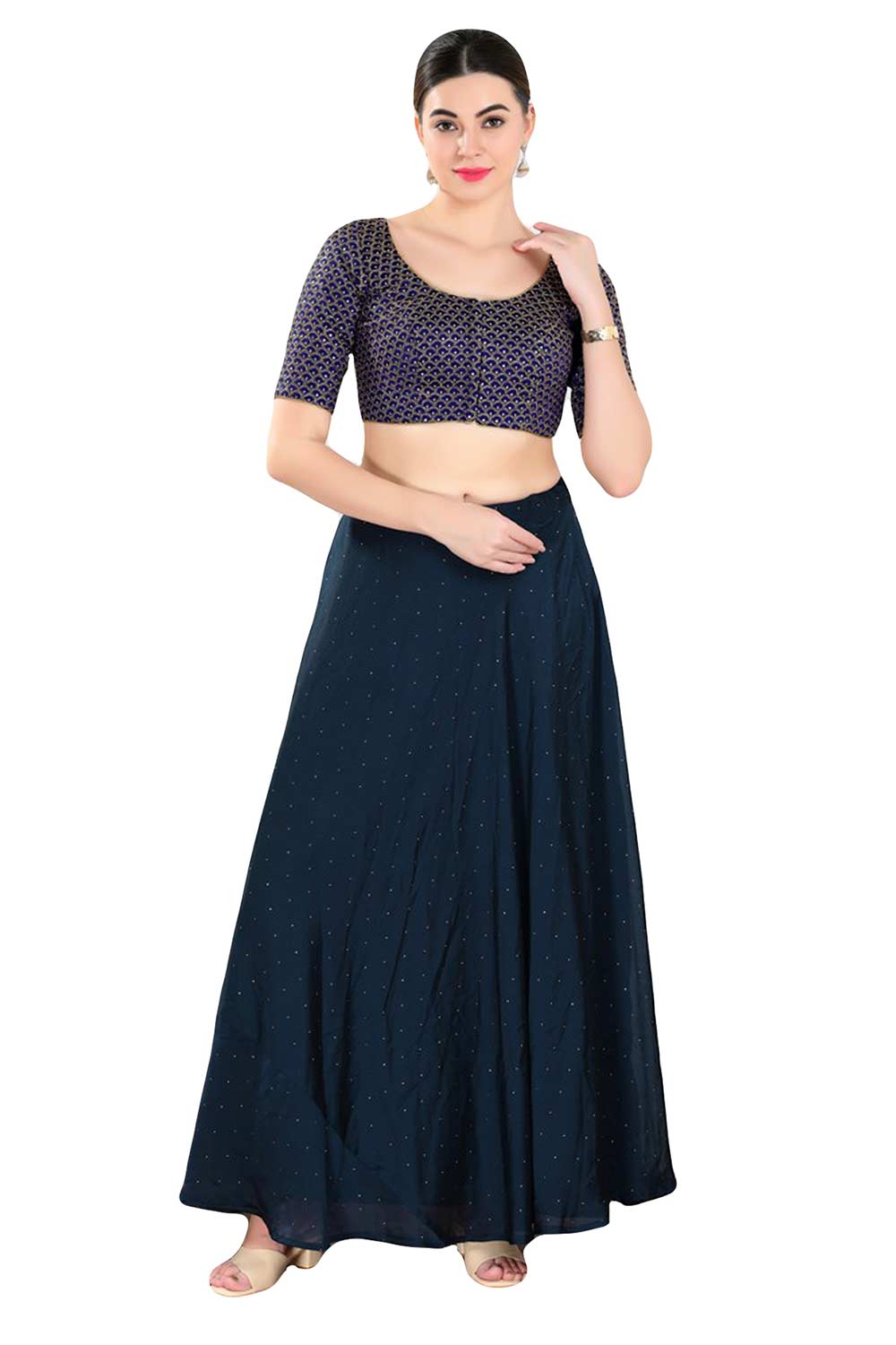 Buy Women's Navy Blue Art Silk Readymade Saree Blouse Online - Zoom In