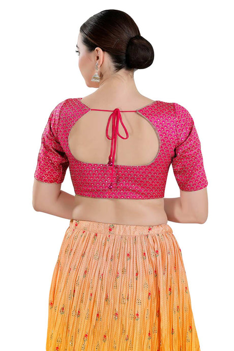 Buy Women's Pink Art Silk Readymade Saree Blouse Online - Back