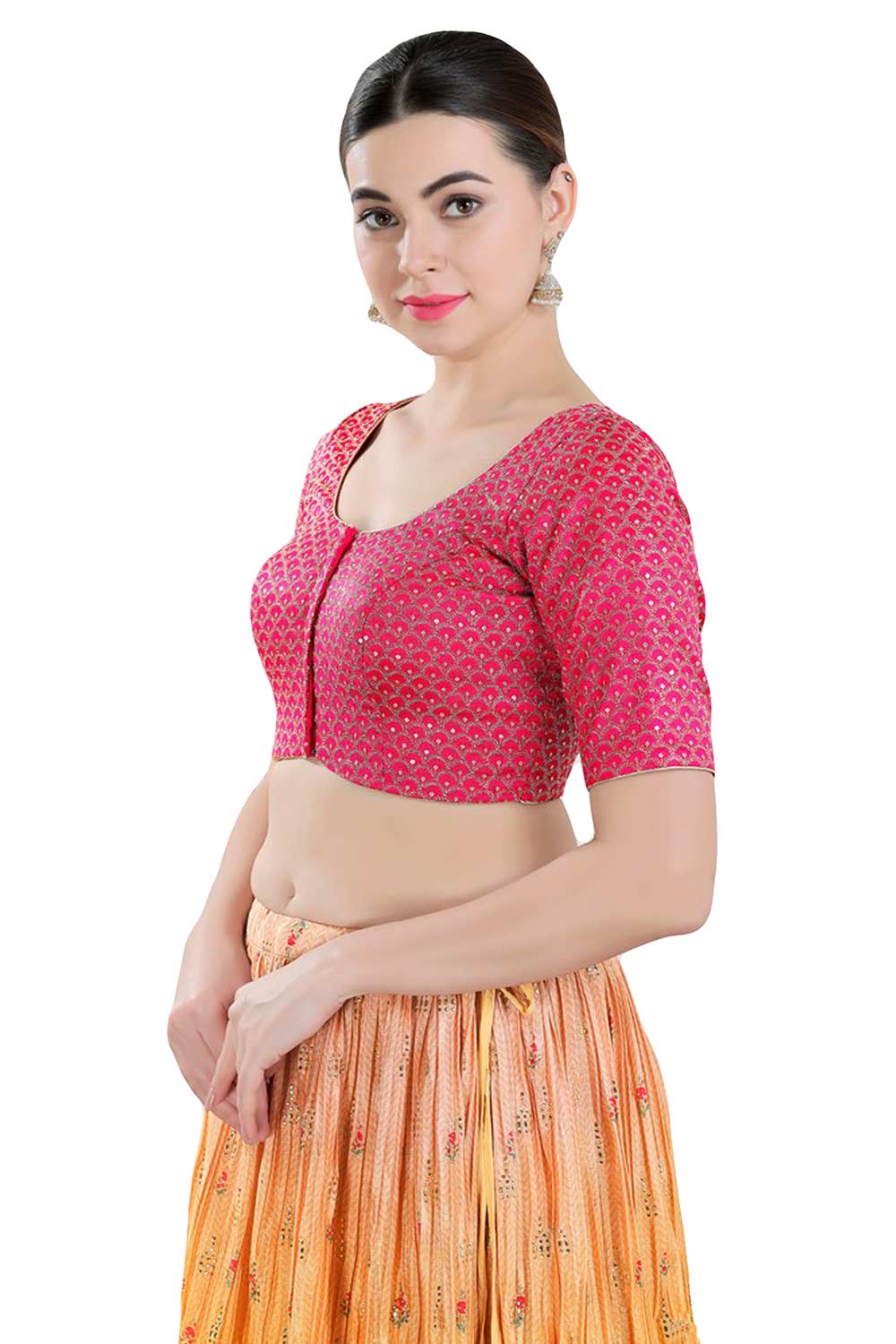 Buy Women's Pink Art Silk Readymade Saree Blouse Online - Front