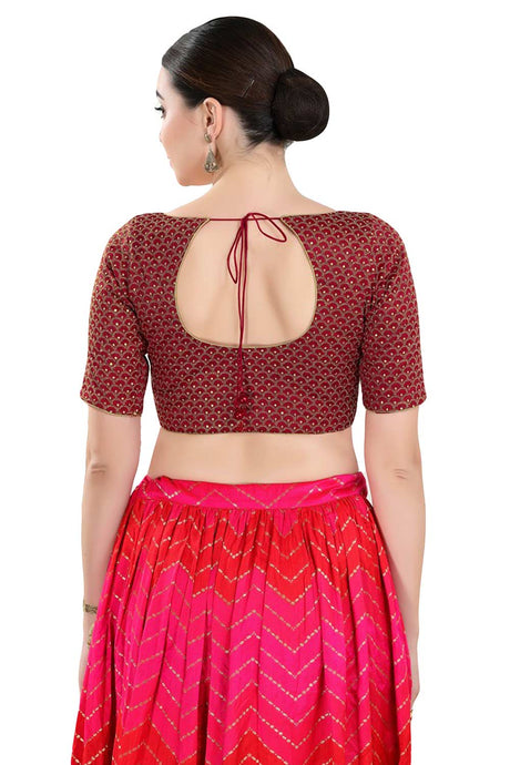 Buy Women's Red Art Silk Readymade Saree Blouse Online - Back