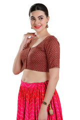 Buy Women's Red Art Silk Readymade Saree Blouse Online - Front