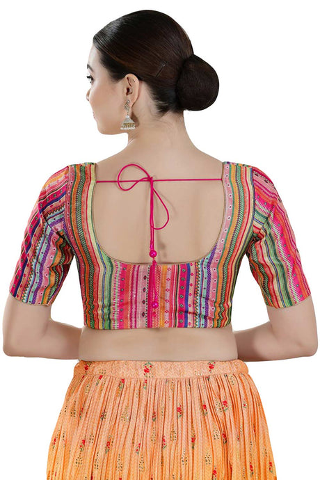 Buy Women's Pink Multi Art Silk Readymade Saree Blouse Online - Back
