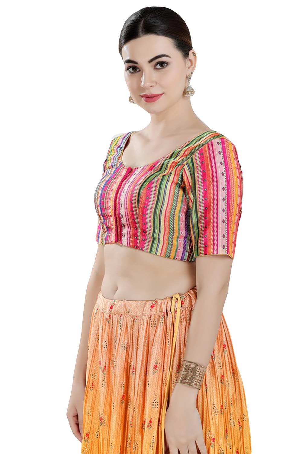 Buy Women's Pink Multi Art Silk Readymade Saree Blouse Online - Front