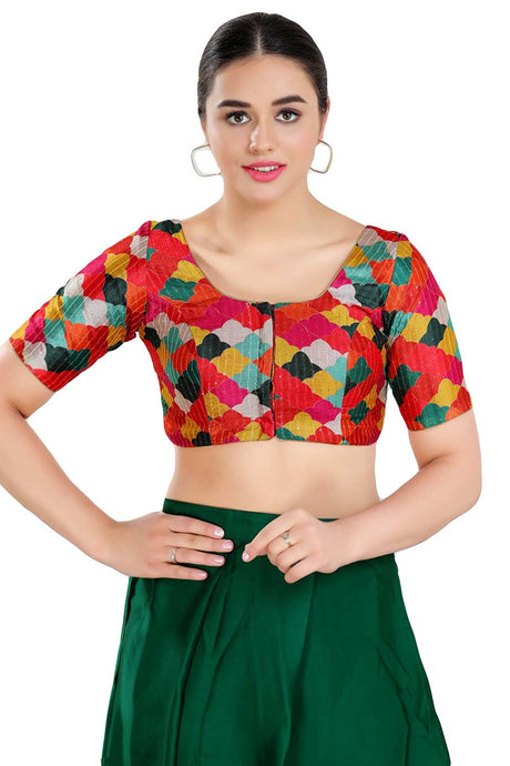 Buy Women's Red Multi Art Silk Readymade Saree Blouse Online