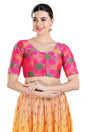 Buy Women's Pink Jacquard Readymade Saree Blouse Online