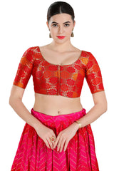 Buy Women's Red Jacquard Readymade Saree Blouse Online