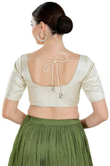 Buy Women's Light Gold Jacquard Readymade Saree Blouse Online - Back