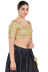 Buy Women's Gold Jacquard Readymade Saree Blouse Online - Side