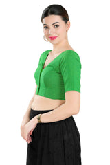 Buy Women's Green Cotton Blend Readymade Saree Blouse Online - Front