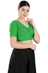 Buy Women's Green Cotton Blend Readymade Saree Blouse Online - Side