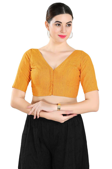 Buy Women's Mustard Cotton Blend Readymade Saree Blouse Online