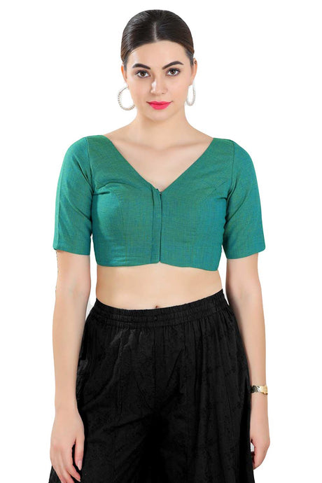 Buy Women's Rama Green Cotton Blend Readymade Saree Blouse Online