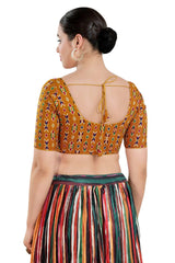 Buy Women's Mustard Cotton Blend Readymade Saree Blouse Online - Back