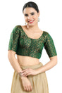 Buy Women's Bottle Green Jacquard Readymade Saree Blouse Online