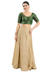 Buy Women's Bottle Green Jacquard Readymade Saree Blouse Online - Zoom In