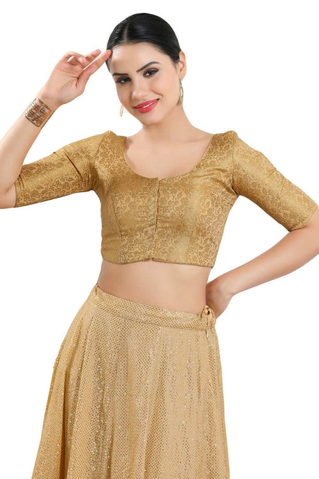 Buy Women's Gold Jacquard Readymade Saree Blouse Online