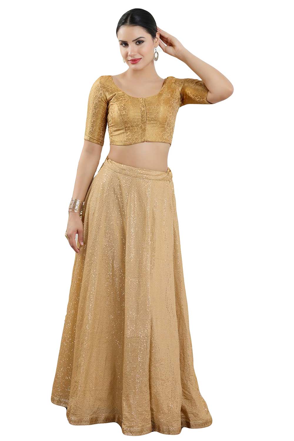 Buy Women's Gold Jacquard Readymade Saree Blouse Online - Zoom In