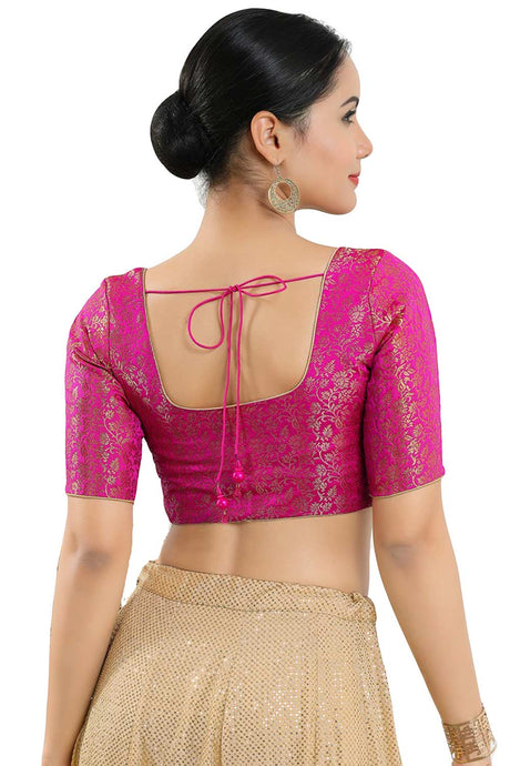 Buy Women's Pink Jacquard Readymade Saree Blouse Online - Back