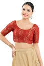 Buy Women's Red Jacquard Readymade Saree Blouse Online