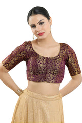 Buy Women's Wine Jacquard Readymade Saree Blouse Online