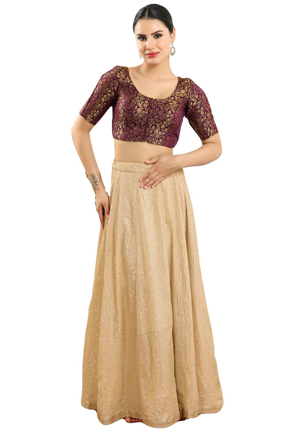 Buy Women's Wine Jacquard Readymade Saree Blouse Online - Zoom In