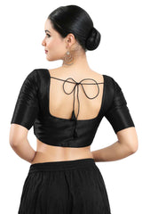 Buy Women's Black Art Silk Readymade Saree Blouse Online - Back