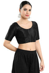 Buy Women's Black Art Silk Readymade Saree Blouse Online - Side