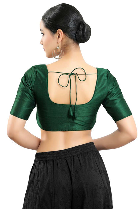 Buy Women's Bottle Green Art Silk Readymade Saree Blouse Online - Back