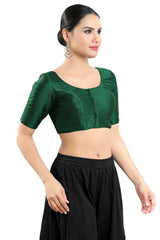 Buy Women's Bottle Green Art Silk Readymade Saree Blouse Online - Front