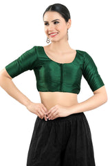 Buy Women's Bottle Green Art Silk Readymade Saree Blouse Online - Zoom In