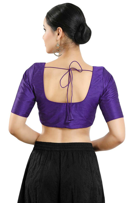 Buy Women's Brinjal Art Silk Readymade Saree Blouse Online - Back