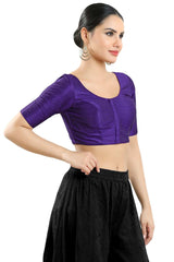 Buy Women's Brinjal Art Silk Readymade Saree Blouse Online - Front