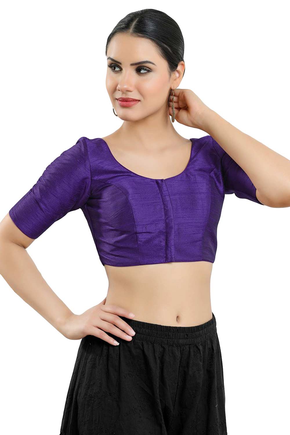 Buy Women's Brinjal Art Silk Readymade Saree Blouse Online - Side