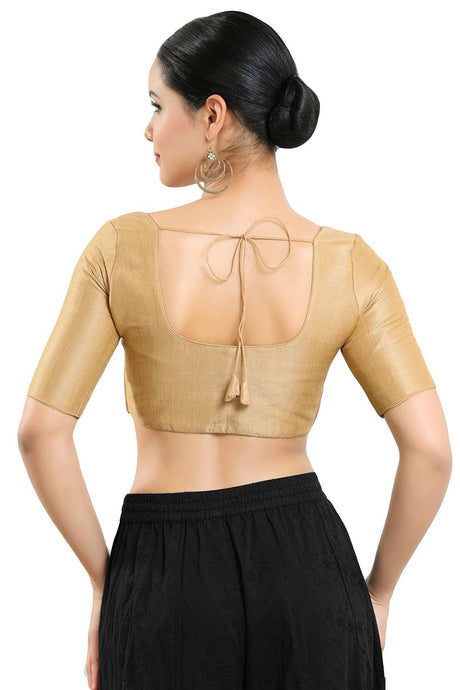 Buy Women's Gold Art Silk Readymade Saree Blouse Online - Back