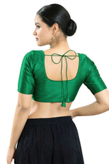 Buy Women's Green Art Silk Readymade Saree Blouse Online - Back