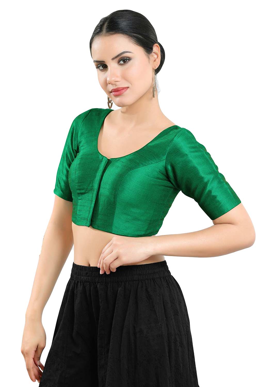 Buy Women's Green Art Silk Readymade Saree Blouse Online - Front