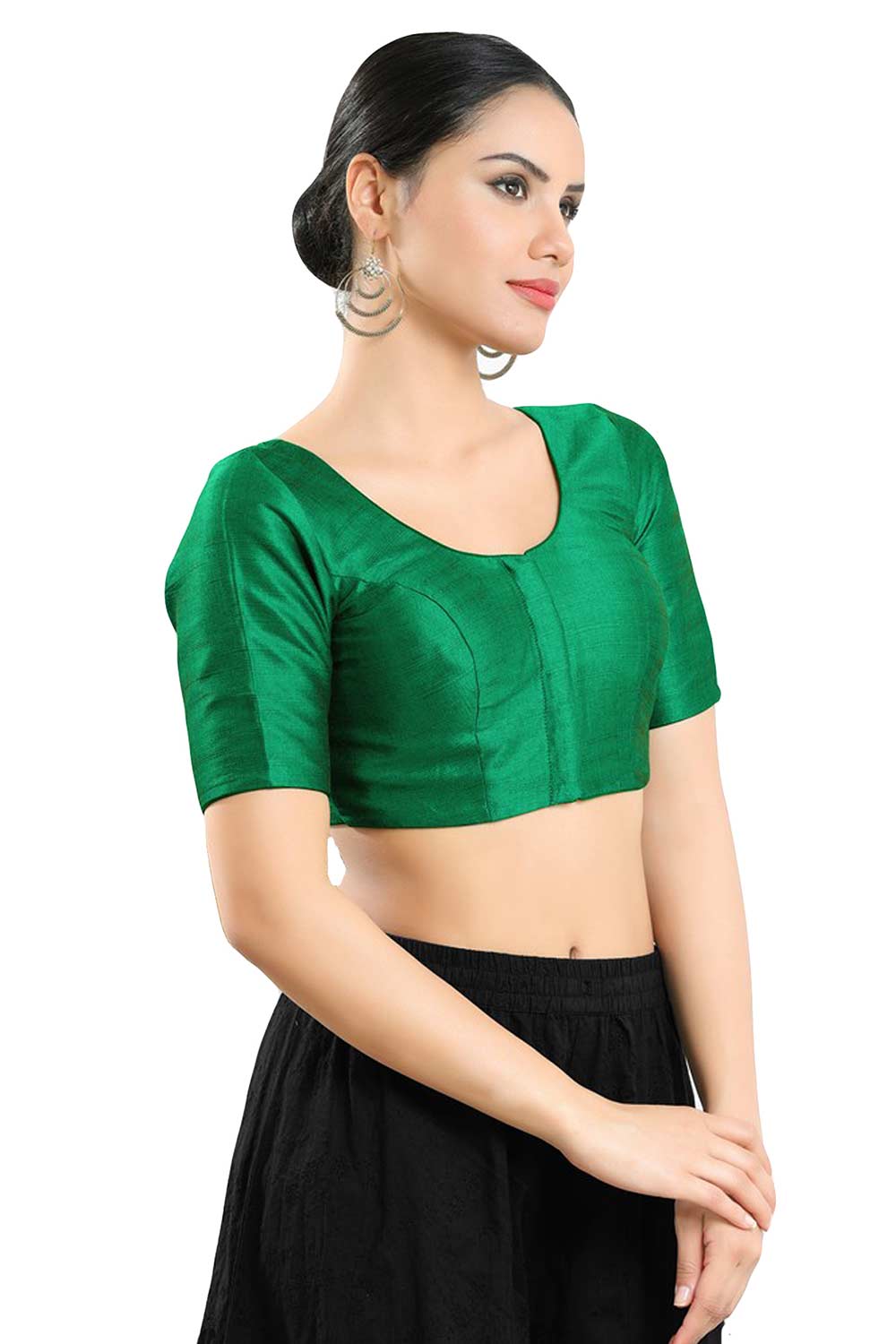 Buy Women's Green Art Silk Readymade Saree Blouse Online - Side