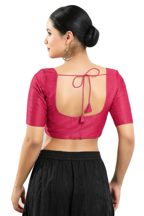 Buy Women's Magenta Art Silk Readymade Saree Blouse Online - Back