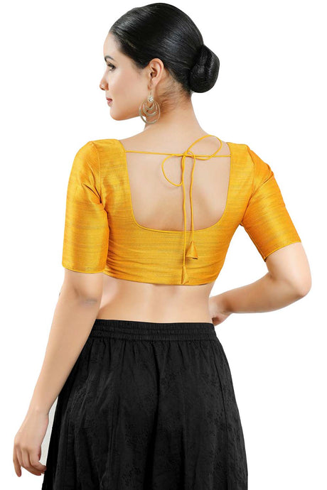 Buy Women's Mustard Art Silk Readymade Saree Blouse Online - Back