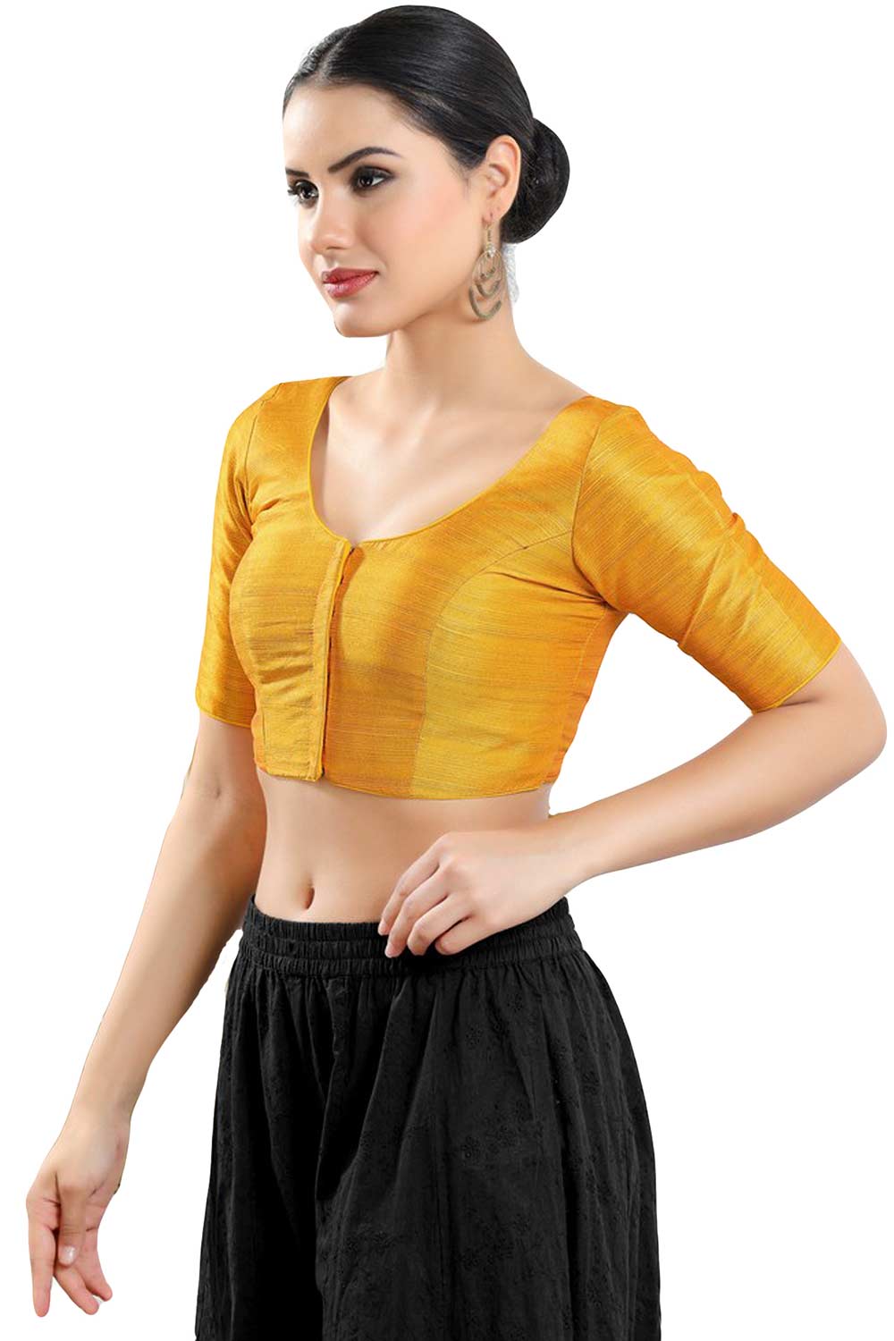 Buy Women's Mustard Art Silk Readymade Saree Blouse Online - Front