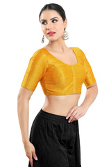 Buy Women's Mustard Art Silk Readymade Saree Blouse Online - Side