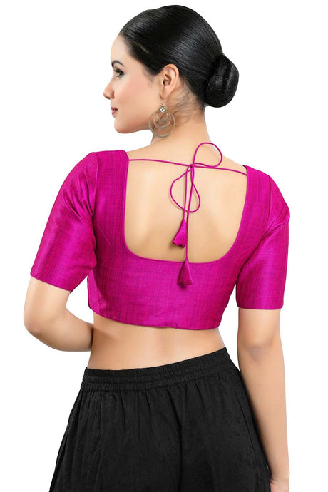 Buy Women's Purple Art Silk Readymade Saree Blouse Online - Back