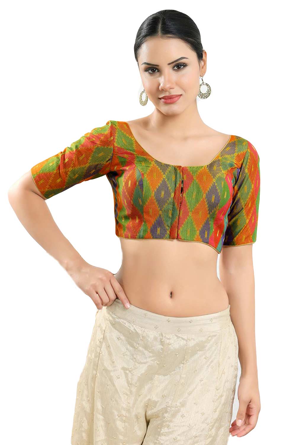 Buy Women's Mustard Jacquard Readymade Saree Blouse Online - Front