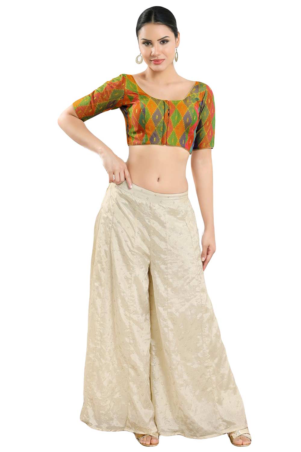 Buy Women's Mustard Jacquard Readymade Saree Blouse Online - Zoom In