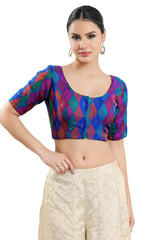 Buy Women's Royal Blue Jacquard Readymade Saree Blouse Online