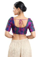 Buy Women's Royal Blue Jacquard Readymade Saree Blouse Online - Back