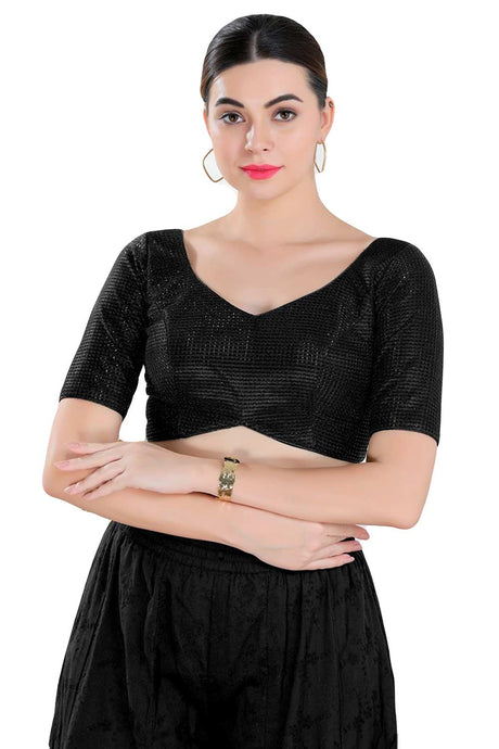 Buy Women's Black Polyester Readymade Saree Blouse Online